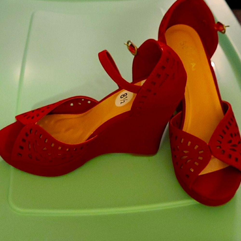 Red wedge heels sandals